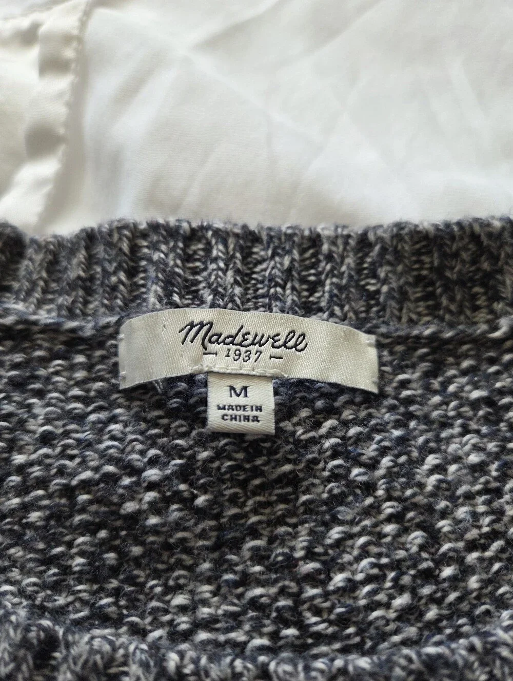 Madewell Women's Medium Marled Gray & Black Striped Cable Knit Pullover Sweater
